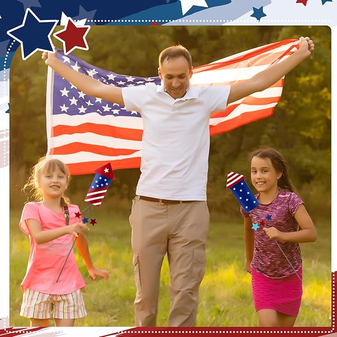 Pickmesh 6 Pcs 12" H 4th of July Outdoor Decor Patriotic Yard Decor Fireworks Red White Blue Metal Yard Sign Garden Stake 250th Anniversary USA Flag Rocket American for Independence Day Decoration