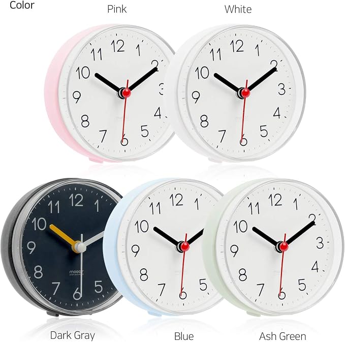 mooas 2WAY Silent Waterproof Bathroom Clock, Shower Clock, Wall Clock, Silent Non-Ticking Battery Operated, Suction Cup Wall Clock, Kitchen Clock (White)