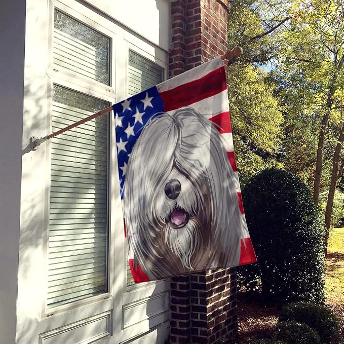 Caroline's Treasures CK6716CHF South Russian Ovcharka Dog American Flag House Flag Large Porch Sleeve Pole Decorative Outside Yard Banner Artwork Wall Hanging, Polyester, House Size, Multicolor