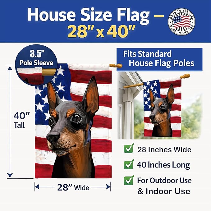Caroline's Treasures CK6743CHF Toy Manchester Terrier American Flag House Flag Large Porch Sleeve Pole Decorative Outside Yard Banner Artwork Wall Hanging, Polyester, House Size, Multicolor