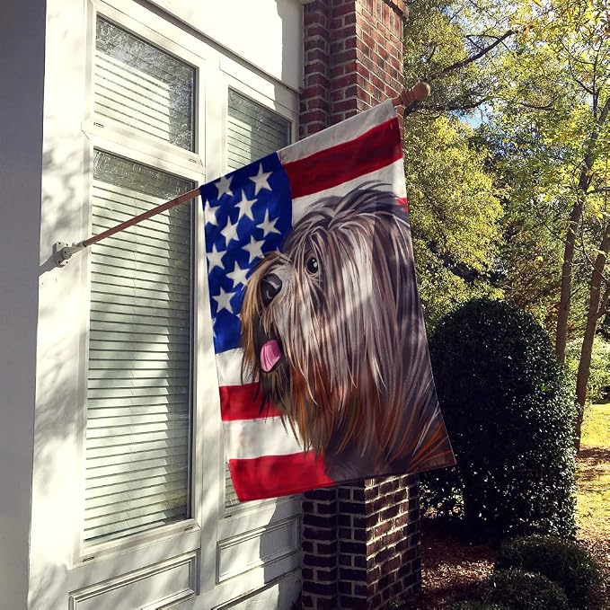 Caroline's Treasures CK6690CHF Schapendoes American Flag House Flag Large Porch Sleeve Pole Decorative Outside Yard Banner Artwork Wall Hanging, Polyester, House Size, Multicolor