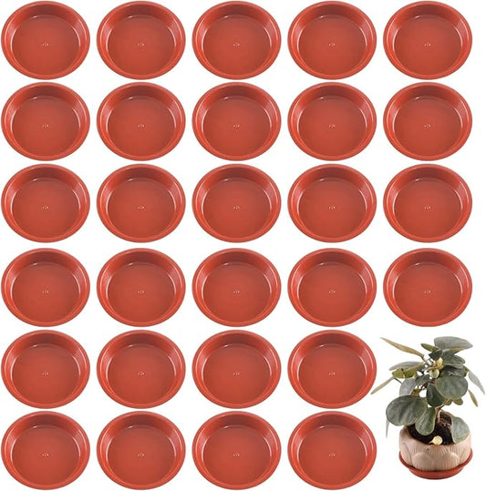 30 Pack Plant Saucer 5 Inches Plant Trays for Pots Plastic Round Drip Trays Flower Pot Saucers Black Planter Water Tray Plant Drainage Tray, Red