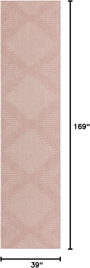 Unique Loom Outdoor Modern Collection Area Rug - Tambor (3' 3" x 14' 1" Runner, Pink/ Ivory)