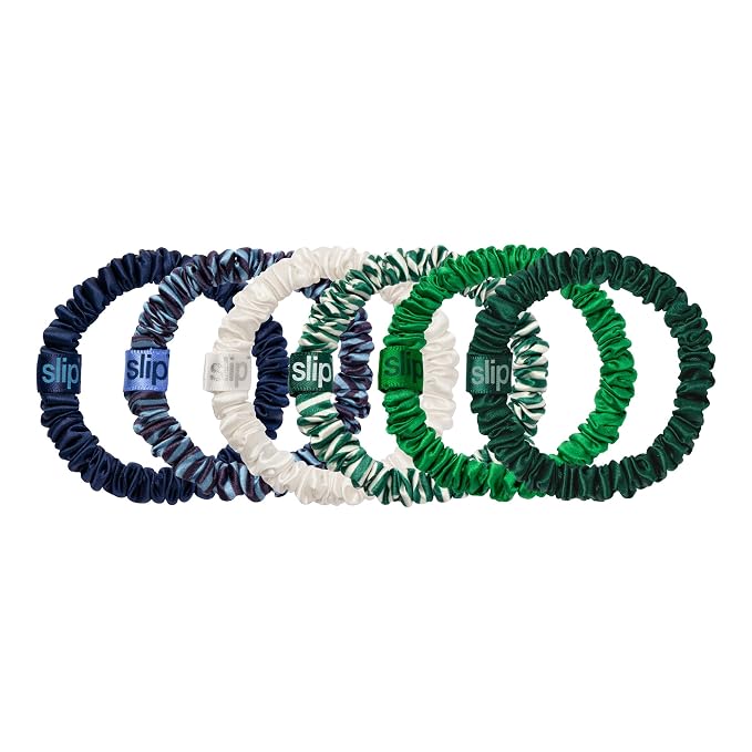 slip Skinny Scrunchies: Anti-Crease, Anti-Breakage Slipsilk™ Design Protects Delicate Hair | Includes 6 Pure Silk Scrunchies & Complementary Pouch, Hair on Point