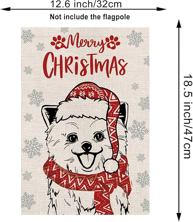 Seasonal Garden Flags Pomeranian Double Sided Flags Set of 11 Holiday Farmhouse Indoor Outdoor Yard Lawn Christmas Gifts Decorations 12.5x18 Inch