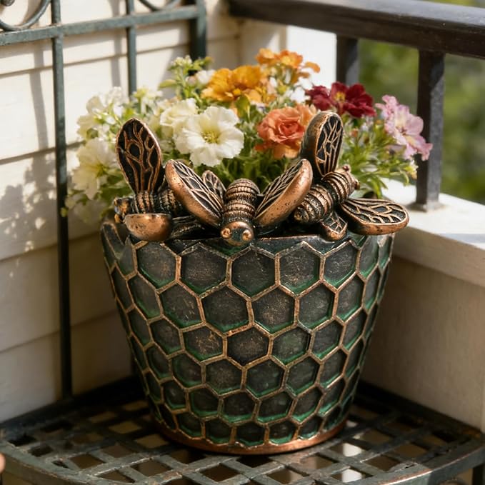 Garden Flower Pots Outdoor Planter: Decorative Pots for Plants Indoor with Drainage Cute Small 6 inch Mums Gardening Porch Railing Yard Decor Patio Decorations