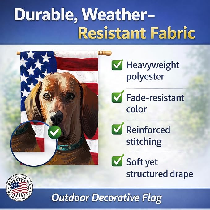Caroline's Treasures CK6675CHF Redbone Coonhound Dog American Flag House Flag Large Porch Sleeve Pole Decorative Outside Yard Banner Artwork Wall Hanging, Polyester, House Size, Multicolor