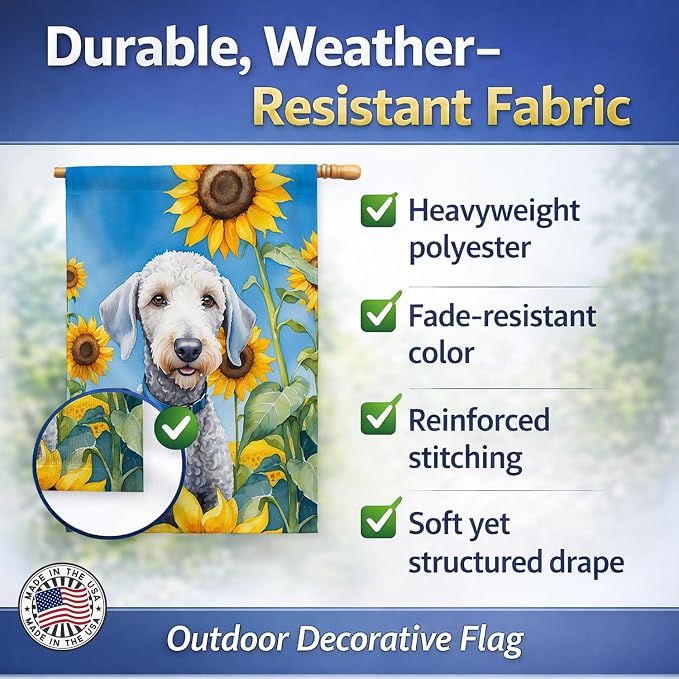 Caroline's Treasures DAC6021CHF Bedlington Terrier in Sunflowers House Flag Large Porch Sleeve Pole Decorative Outside Yard Banner Artwork Wall Hanging, Polyester, House Size, Multicolor