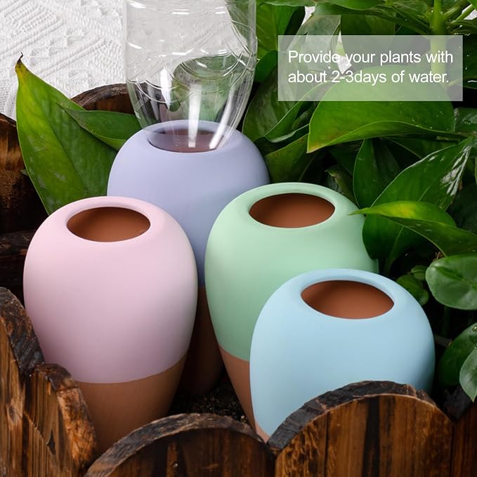 4 Pack Terracotta Watering Spikes, Plant Watering Devices Wine Bottle Automatic Plant Self Watering Spikes for Vacations, Clay Self-Watering Stakes for Indoor Outdoor Plants