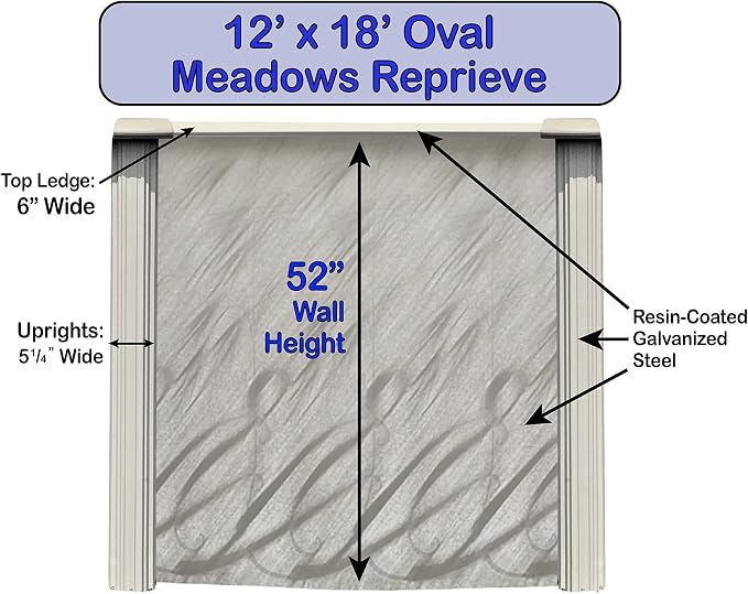 Pools 'Meadows' 12 ft x 18 ft Oval Above Ground Swimming Pool | 52 Inch Resin Protected Steel Sided Walls | Bundle Includes: 25 Gauge Overlap Liner & Widemouth Skimmer