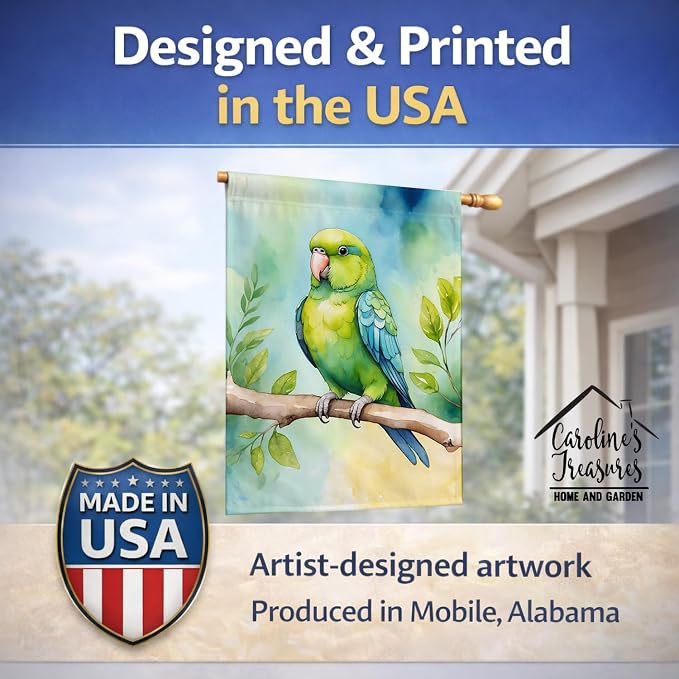 Caroline's Treasures Parrotlet House Flag Large Porch Sleeve Pole Decorative Outside Yard Banner Artwork Wall Hanging, Polyester, House Size, Multicolor