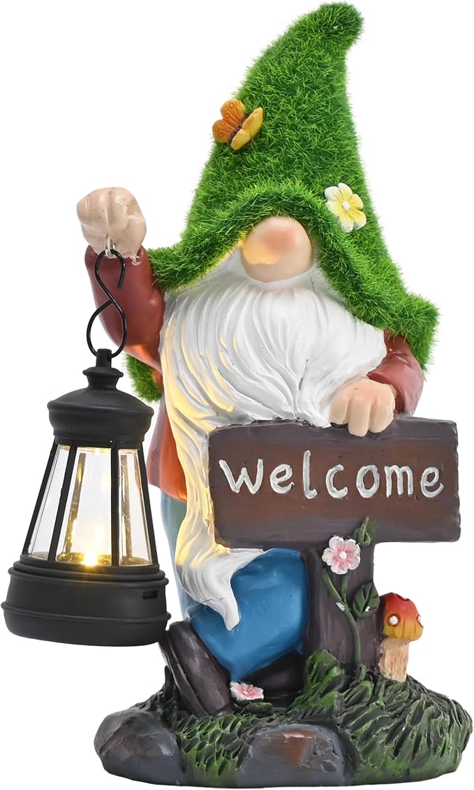 TERESA'S COLLECTIONS Garden Decor Outdoor, Garden Gnomes Holding Lantern, Gnomes Decor, Waterpoof Resin with Solar Lights, Garden Decor, Garden Gifts for Mom,Indoor/Outdoor,8.3"