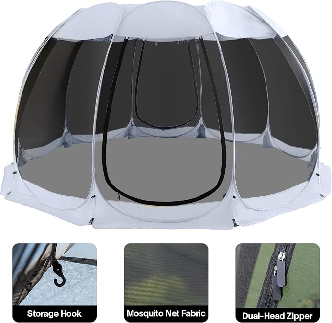 Alvantor Pop Up Screen House Tent, Instant Outdoor Gazebo with Mosquito Netting & UPF 50+ Sun Protection, Portable Canopy Shelter for Patio, Backyard, Camping (2-10 Person)