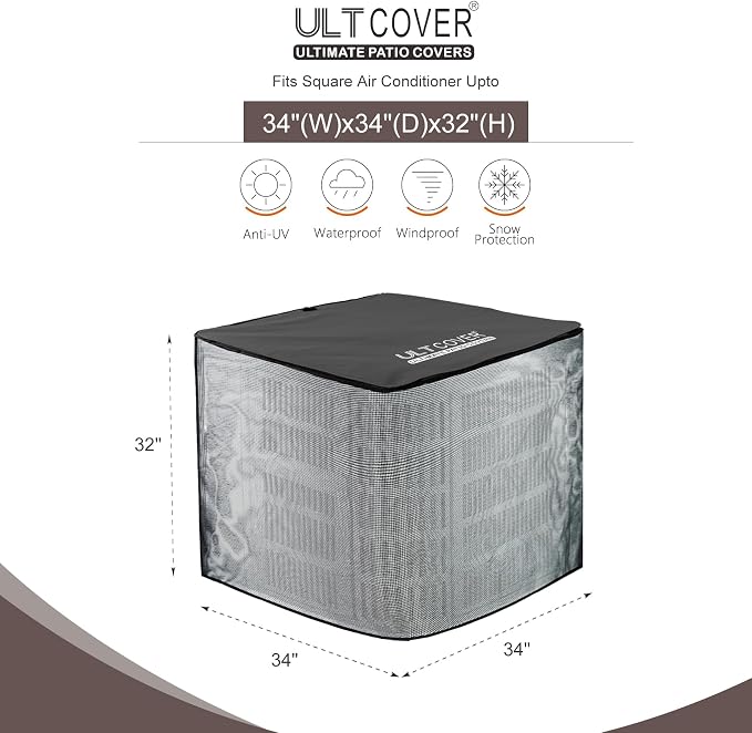 ULTCOVER 2 in 1 Full Mesh with Waterproof Fabric Top Air Conditioner Defender Cover 34W x 34D x 32H inch for Outside AC Units All Seasons Use, Black