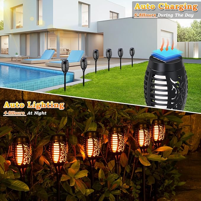 MIUSIKIT 16Pack Outdoor Solar Lights for Yard, Solar Flame Lights for Outdoor Decorations, Pathway Light Outside Waterproof, Luces Solares para Exteriores for Outside Porch Path Lighting Decor Art