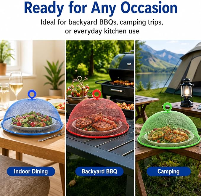 3 Pcs Metal Mesh Food Covers for Outdoors, 11 Inch Round Plate Screen Tents, Food Tents Dome for Picnic, Camping, Indoor and Outside, Keep out Flies Net Bugs