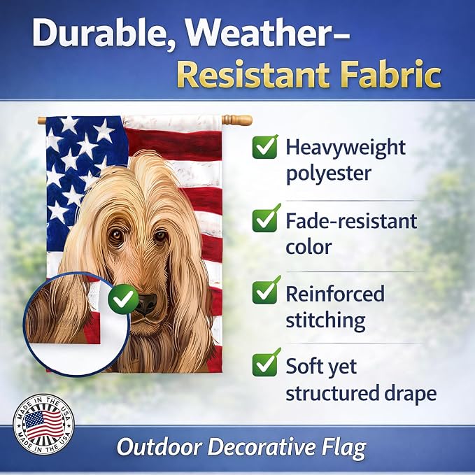 Caroline's Treasures CK6511CHF English Cocker Spaniel American Flag House Flag Large Porch Sleeve Pole Decorative Outside Yard Banner Artwork Wall Hanging, Polyester, House Size, Multicolor