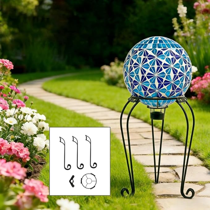 SAVENNA Metal Gazing Ball Stand, 10" Sturdy Iron Globe Holder for 8–12 Inch Garden Globes, Outdoor Yard & Lawn Decor, Black