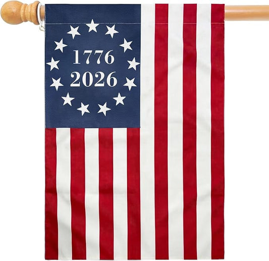 TOPFLAGS 250 Anniversary USA Flag House Flags 1776-2026 Betsy Ross Bennington Garden Flags 13 Star Colonies Double Side 28x40 Inch for Outside American Patriotic Banner