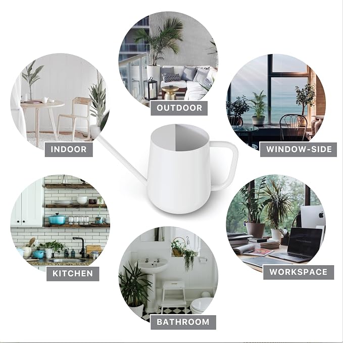 Metal Watering Can for Indoor Houseplants Outdoor Garden Long Sprout Water Can for Succulents Herb Bonsai Modern Garden Tool 33.8oz/1000ml (Brilliant White)