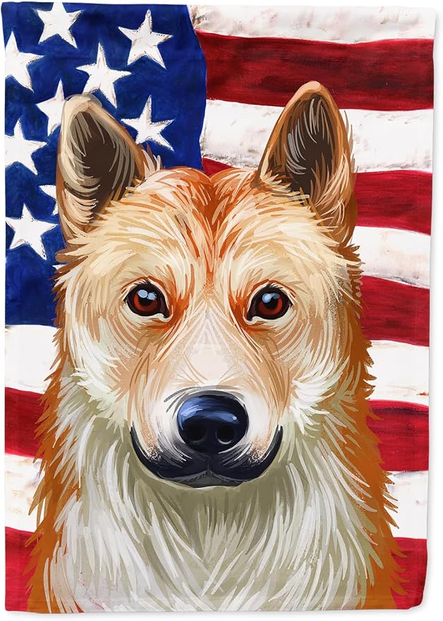 Caroline's Treasures CK6596CHF Korean Jindo American Flag House Flag Large Porch Sleeve Pole Decorative Outside Yard Banner Artwork Wall Hanging, Polyester, House Size, Multicolor