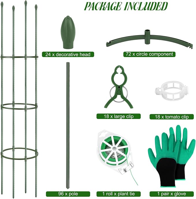 Hahood 6 Pack Tomato Cages for Garden Plant Support 64 Inches Tall Garden Trellis Plant Stakes for Indoor Outdoor Plants Climbing Plants Vegetable Fruit Crop Flower Vine, Green