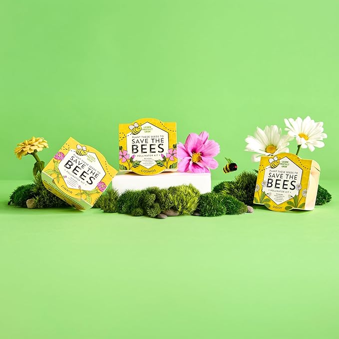Buzzy Seeds Save the Bees Grow Kit 12-Pack - Eco-Friendly Pots - Complete Indoor/Outdoor Gardening Kit with Seeds, Coconut Husk Growing Medium & Plantable Pots - 100% Grow Guarantee
