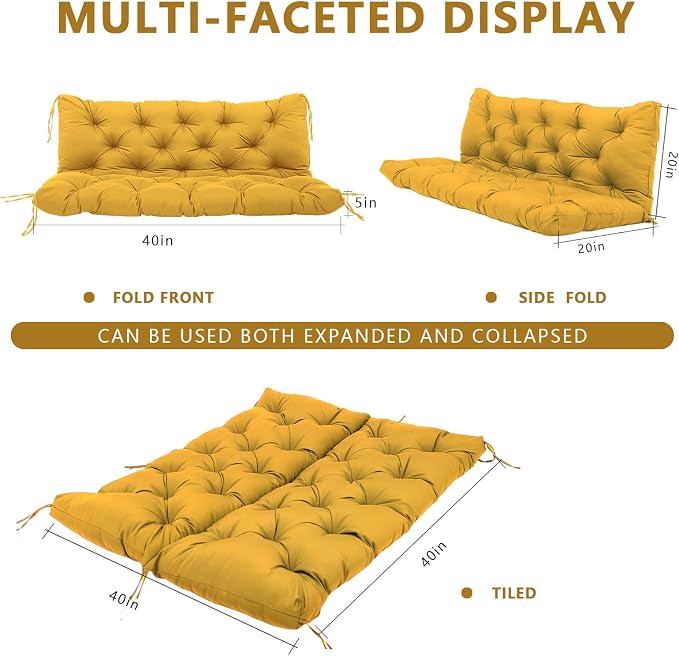 Porch Swing Cushions Waterproof Outdoor Swing Cushions 2-3 Seater Thicken 5" Dark Gray Patio Swing Cushion with Backrest 40 × 40" Swing Replacement Cushion for Outdoor Furniture(Yellow)