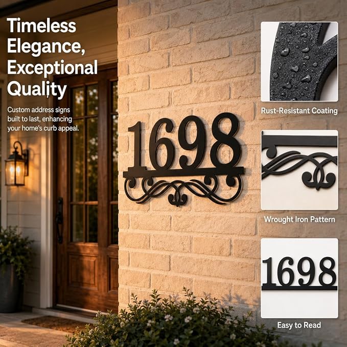 Personalized Metal Address Plaque, Custom House Numbers for Outside, Elegant Nameplate for Yard and Front Door Decor, Weatherproof Wall Sign, Housewarming Gift