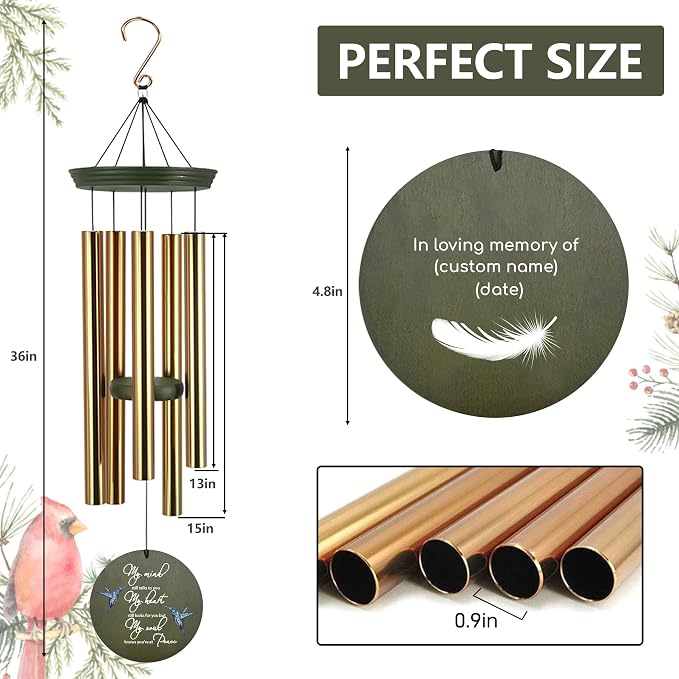 ASTARIN Memorial Angel 36" Wind Chimes, Personalized Name Sympathy Wind Chime, in Memory of Loss Mom Loved One, Large Deep Tone Bereavement Windchimes for Clearance(Produced in Texas)