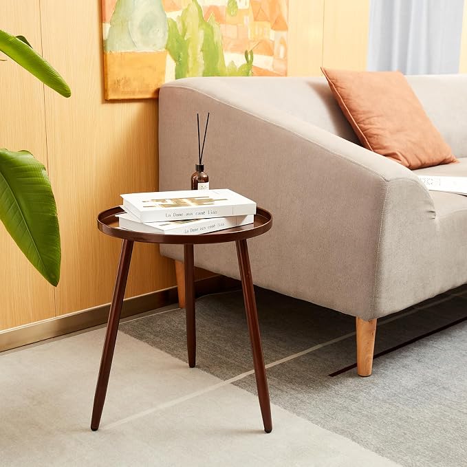 Linpla End/Side Tables - Small Round Accent Table, Metal Bronze Narrow Night Stands with 3 Legs, Ideal for Any Room-Side Tables Living Room, Bedroom, Plant Stand Balcony, Indoor & Outdoor