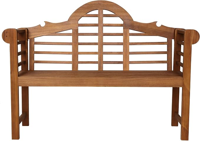 JONATHAN Y Lutyens 51" Acacia Wood Outdoor Bench, 2-Person Garden Bench with Arched Slatted Back and Armrests for Patio, Porch, Backyard, 600 lbs Capacity, Teak Finish BNH103A