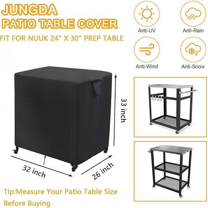 Outdoor Prep Cart Cover for Nuuk Pizza Oven Table,Patio Grill Table Covers for Movable Dining Cart Tables,Waterproof Outdoor Cart Cover - 32 X 26 X 33 Inch