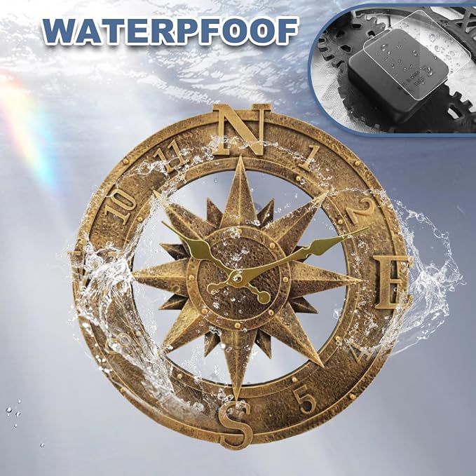 Outdoor Wall Clock 12in Garden Clock Waterproof Clocks Kitchen Home Clock for Garden, Patio and Deck -Not Silent (Bronze)