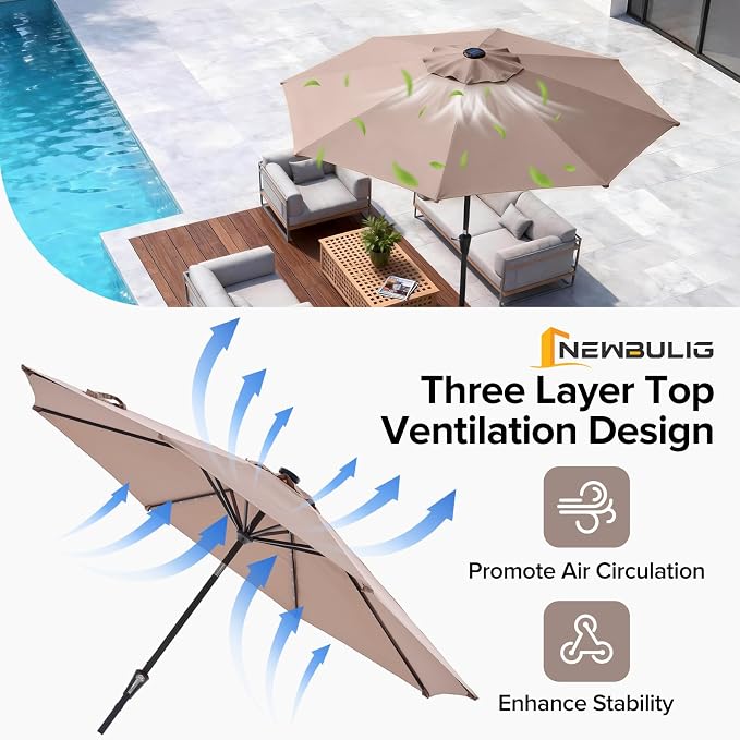 NEWBULIG 10FT Patio Umbrella, Offset Cantilever Outdoor Patio Table Umbrella, UV Protection, Fade Resistant Fabric, Easy Tilt Adjustment for Pool, Deck, Garden, Backyard, Red