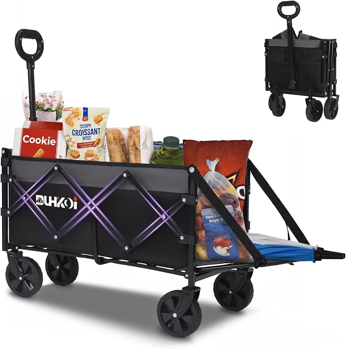 Foldable Wagon with Tailgate,12 lb Lightweight Small Utility Cart | Garden, Grocery, Beach, Camping, Portable Use, Gray