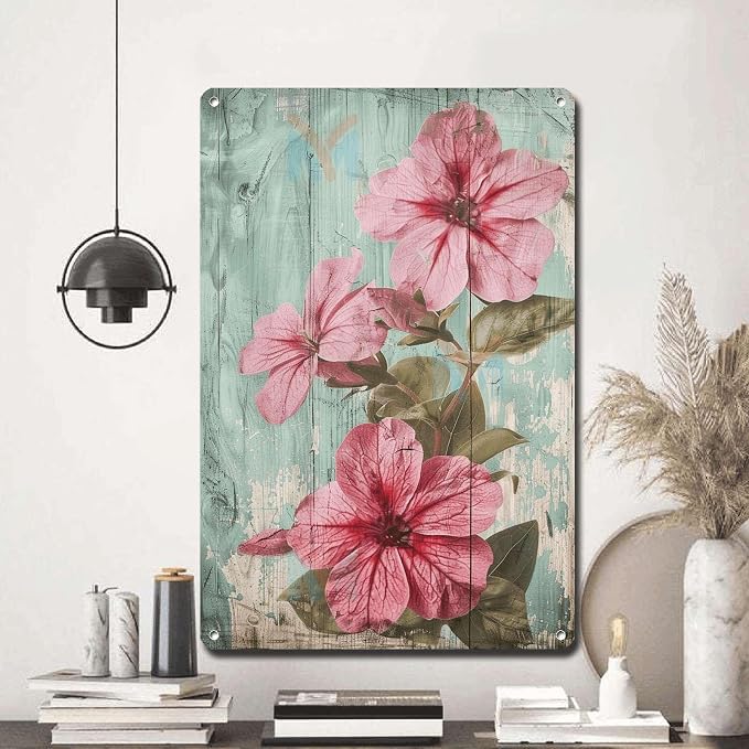 Metal Sign Tin Sign Vintage Wall Art Vintage Impatiens Tin Sign for Rustic Wall Art Shabby Chic Gardens and Distressed Wood Panels Gardening Sign for Club 8×12 Inches