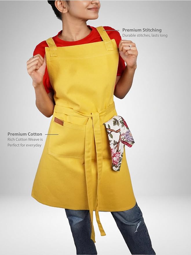 100% Cotton Kitchen Apron with 2 Pockets – Adjustable Chef Apron for Cooking Baking BBQ – Unisex Apron