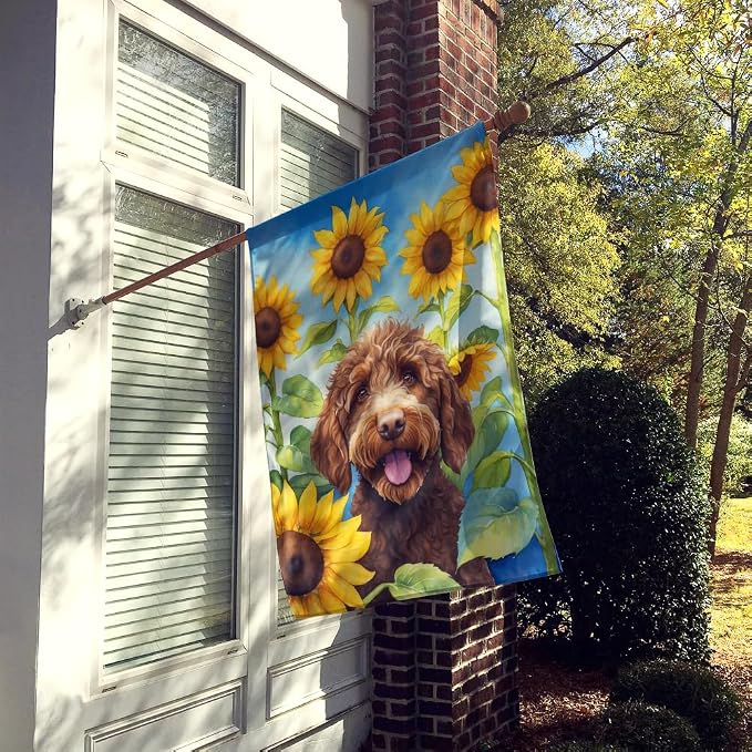 Caroline's Treasures DAC6112CHF Labradoodle in Sunflowers House Flag Large Porch Sleeve Pole Decorative Outside Yard Banner Artwork Wall Hanging, Polyester, House Size, Multicolor