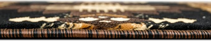 YHSF South West Native American Area Rug C318 - Easy Clean, Thick, Soft, Durable Native Tribal American Indian Inspired Rug for Bedroom/Living Room and More - Black, 16 Inches x 28 Inches