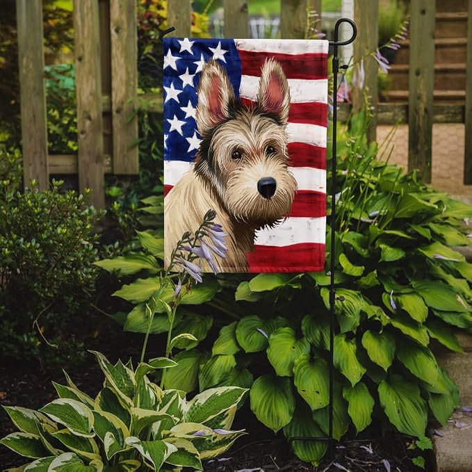 Caroline's Treasures CK6432GF Berger Picard Dog American Flag Garden Flag Mailbox Flag Decorative Yard Flag Banner Outside Patio Artwork Yard Flower Beds, Garden Size, Multicolor