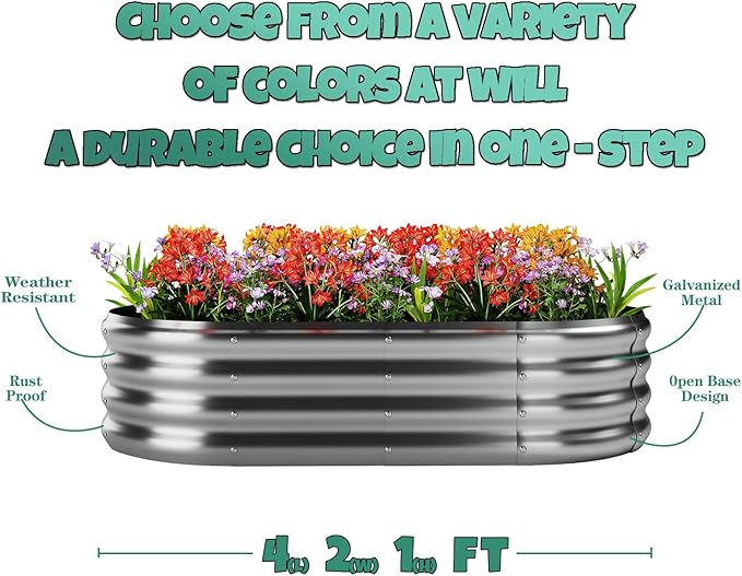 ZFHgarden Galvanized Metal Raised Garden Bed Kit, 4x2x1ft Outdoor Planter Box, Garden Grow Bed for Vegetables, Flowers, Patio Gardening
