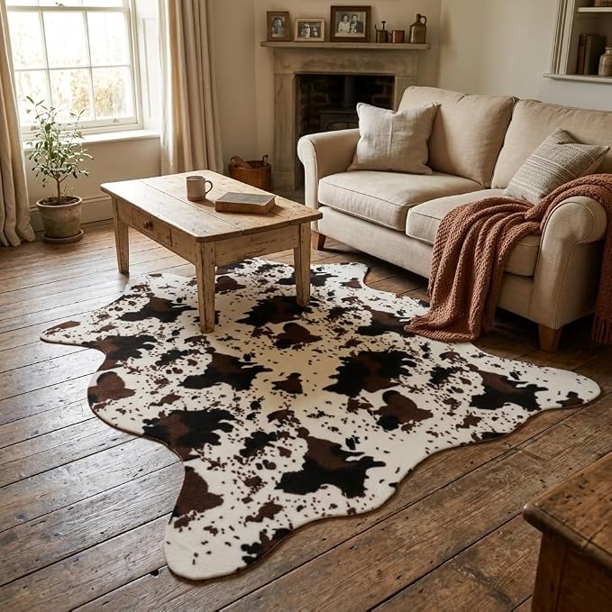 MustMat Faux Cowhide Rug, Cow Print Area Rug for Western Decor 5'2" x 6'7" | Ideal for Living Rooms, Dining Rooms & Offices. Matches Rustic Styles, Perfect for Holiday & Birthday Decor