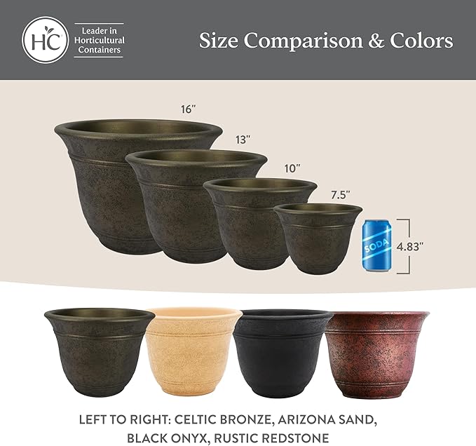 The HC Companies Sierra Round Self-Watering Pot - Lightweight Plastic Planter for Herbs & More - Durable Plant Pots for Indoor Plants & Outdoor Plants (16” Rustic Redstone, Pack of 1)