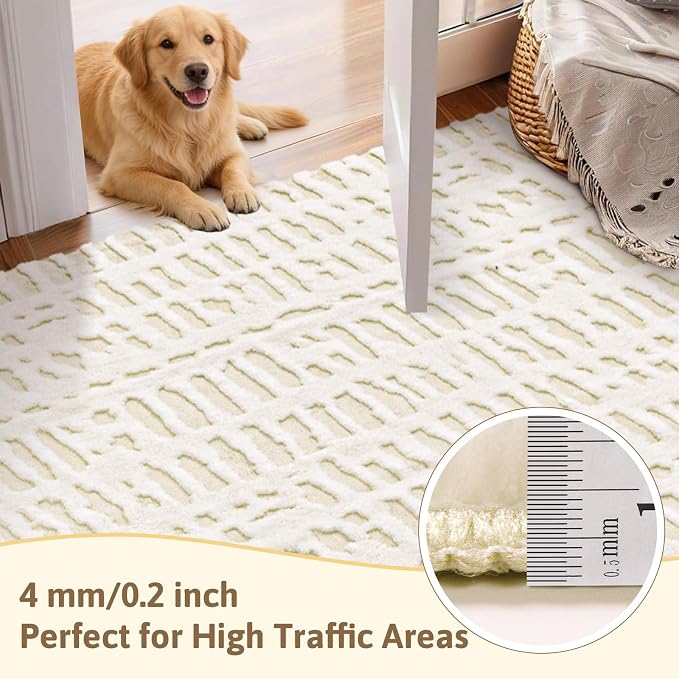 Yamaziot Washable 8x10 Area Rugs for Living Room Non Slip Ivory Beige | Modern High-Low Textured Geometric Pattern, Soft Fluffy, Neutral, Minimalist Floor Carpet for Bedroom Dining Room Kids Room