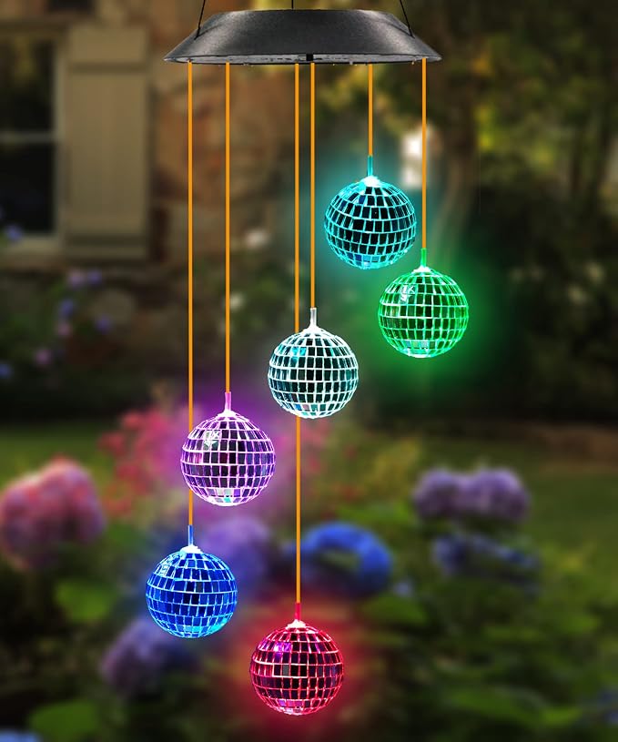 Solar Disco Ball Wind Chime | Hanging Solar Decorative Lights Outdoor for Garden Porch Balcony, Birthday Gifts for Women, Moms, and Grandmothers