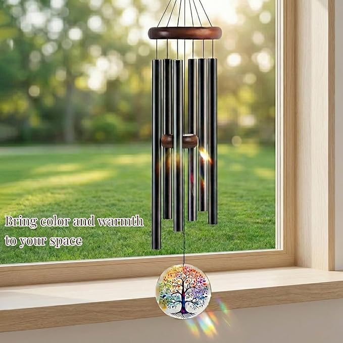 Tree of Life Wind Chimes for Outside, Deep Tone Outdoor Wind Chime with Colorful Wind Catcher, 6 Aluminum Tubes, Garden Porch Patio Decor, Memorial & Birthday Gift (36" Tree of Life)