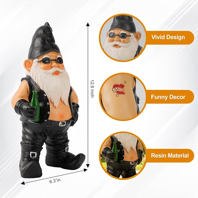 Teaeeno Garden Gnome Statue, Funny Gnomes Yard Decor Statues, Garden Gnome Weather Resistant Lawn Decor or Tabletop Figurines, Funny Animal Statue & Sculpture