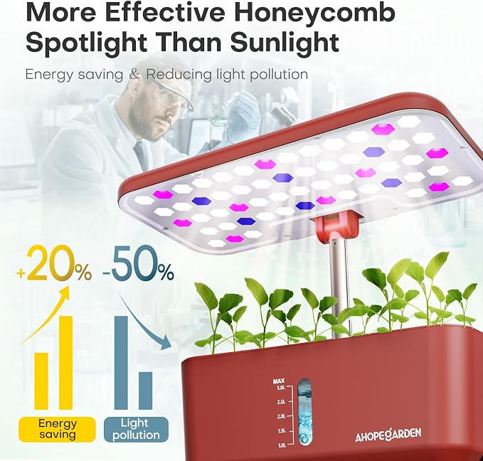 Ahopegarden Hydroponics Growing System: 10 Pods Indoor Herb Garden with LED | Plant Germination Kit with Growth Lamp, Countertop Hydroponic Planter for Fresh Herbs, Vegetables & Lettuce Lovers, Red