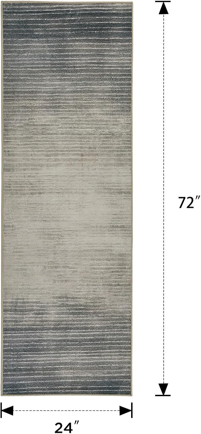 Joydeco 2x6 Runner Rug for Hallway, Modern Abstract Non-Slip Soft Washable Rugs, Low Pile Carpet for Entryway, Bedroom, Kitchen, Laundry, Beige & White & Dark Gray